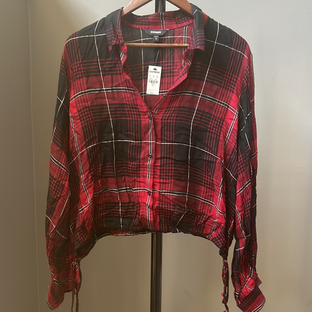NWT Express XL red plaid blouse
